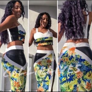 New! 2 pc Set Mixed Vegan Floral Black Vinyl Skirt